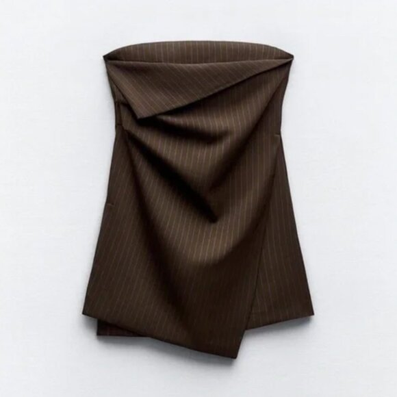 Zara Pinstripe Strapless Dress Brown Sz. XS - Picture 1 of 7